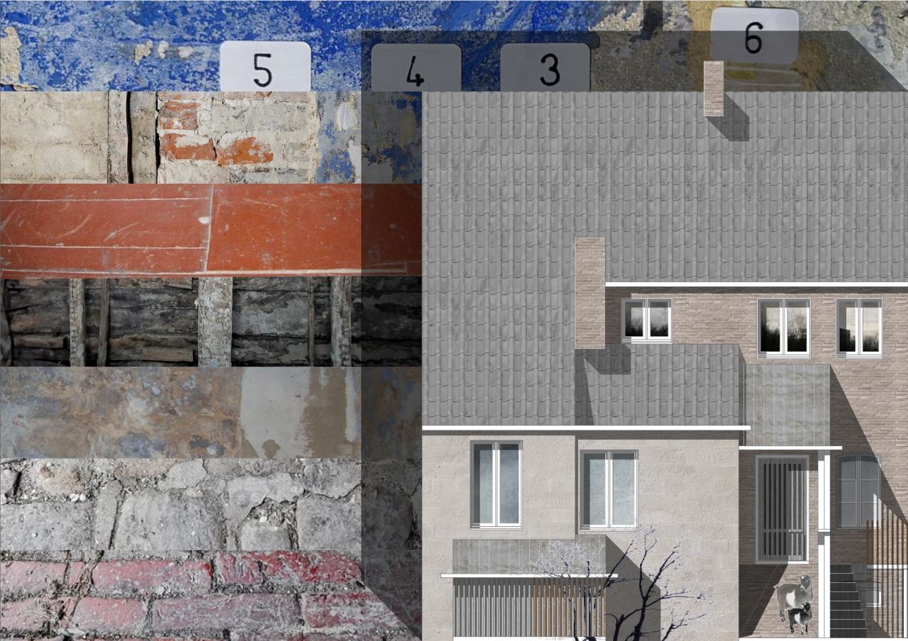 Materialcollage der vorgefundenen Oberflächen und Strukturen.